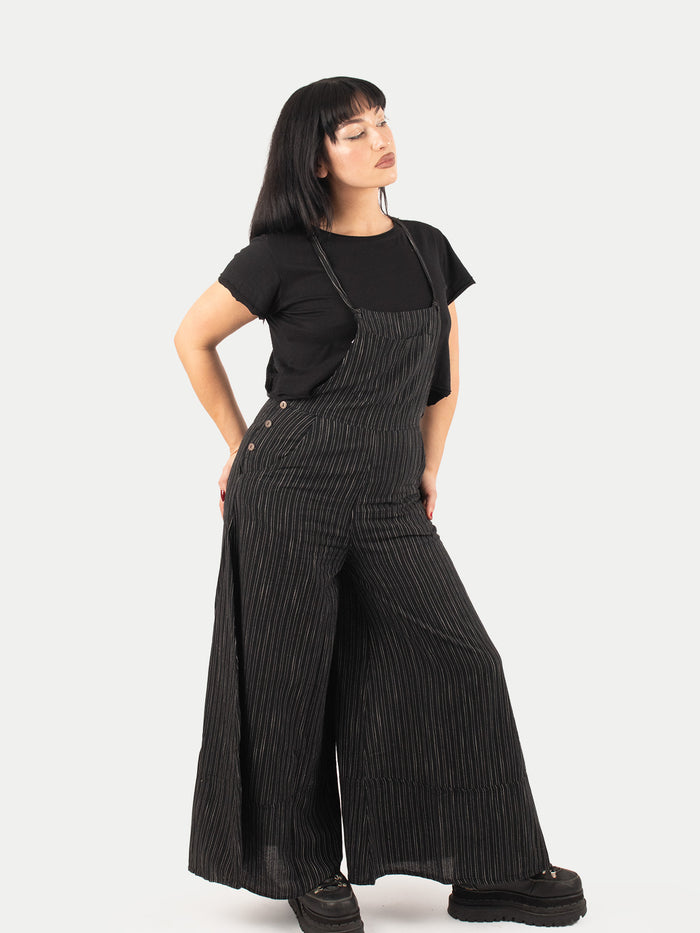 Cotton Wide Leg Overalls | Black-Image 2