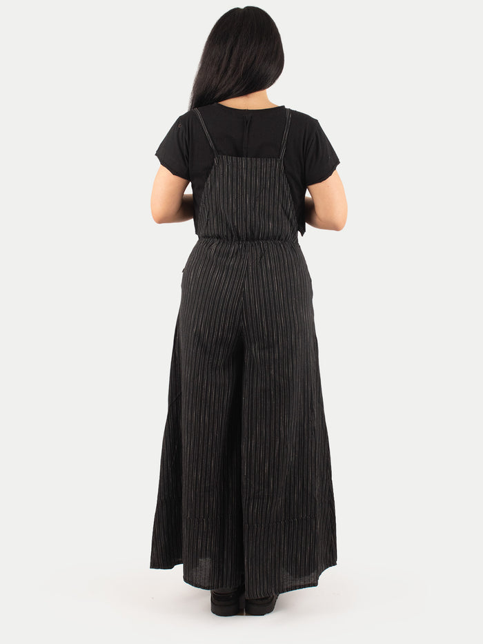 Cotton Wide Leg Overalls | Black-Image 3