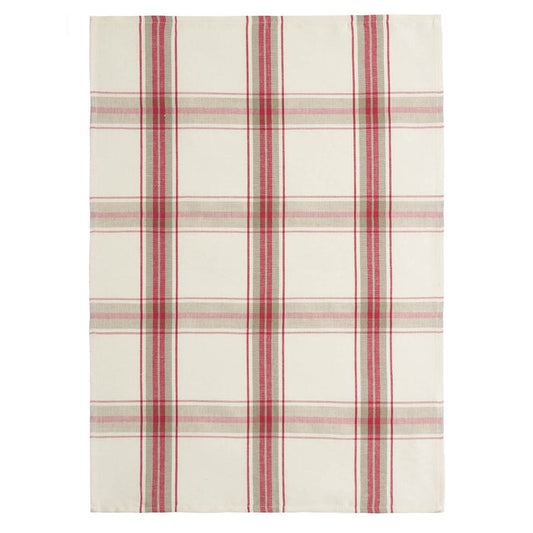 A checkered red and white tea towel laid out flat.