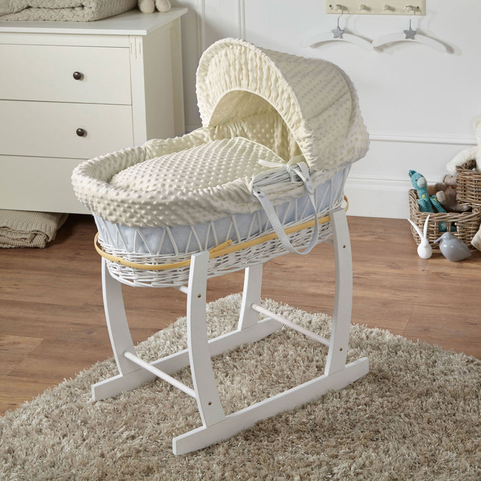 Cream Dimple White Wicker Baby Moses Basket With Stand