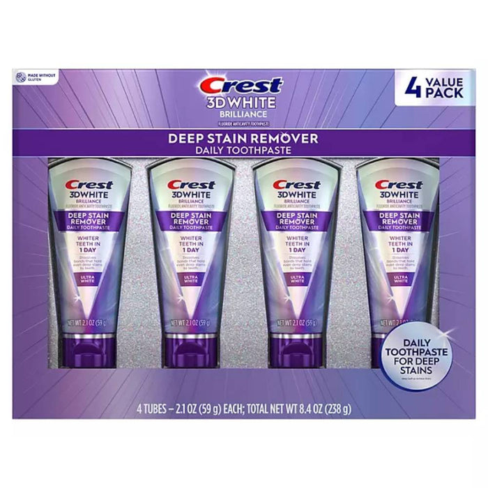 Crest - 3D White Deep Stain Remover Whitening Toothpaste 2.1 oz - 4 Pack