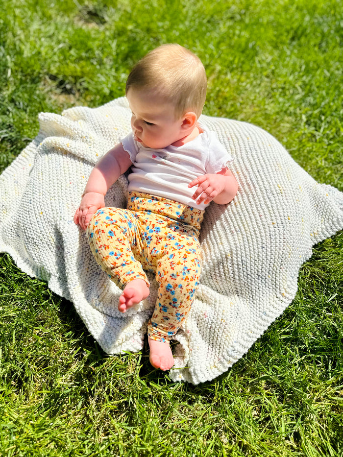 Dainty Floral on Yellow Ribbed Leggings