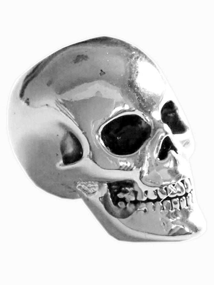Side view of Silver Skull Hair Bead, Dead Man’s silver-overlay braid and loc accessory