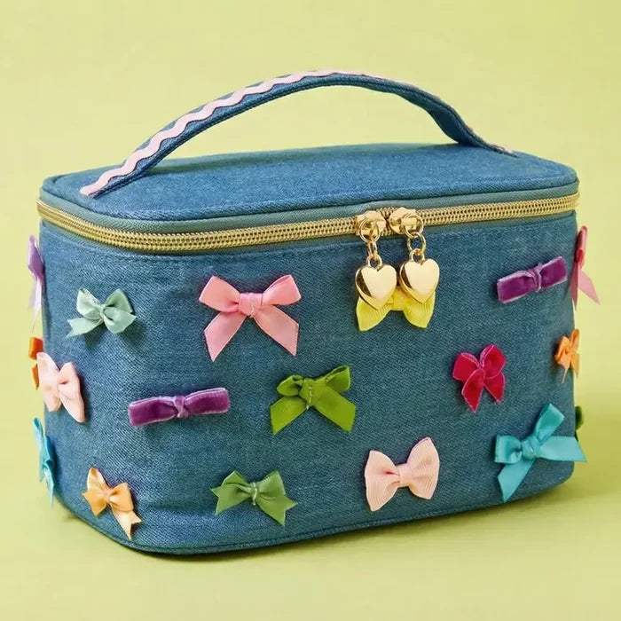 Denim + Bows - Bella: Travel Cosmetic Case/Train Case
