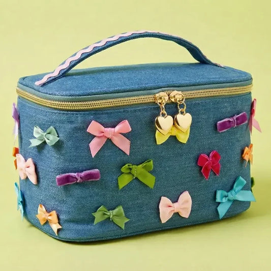 Denim + Bows - Bella: Travel Cosmetic Case/Train Case
