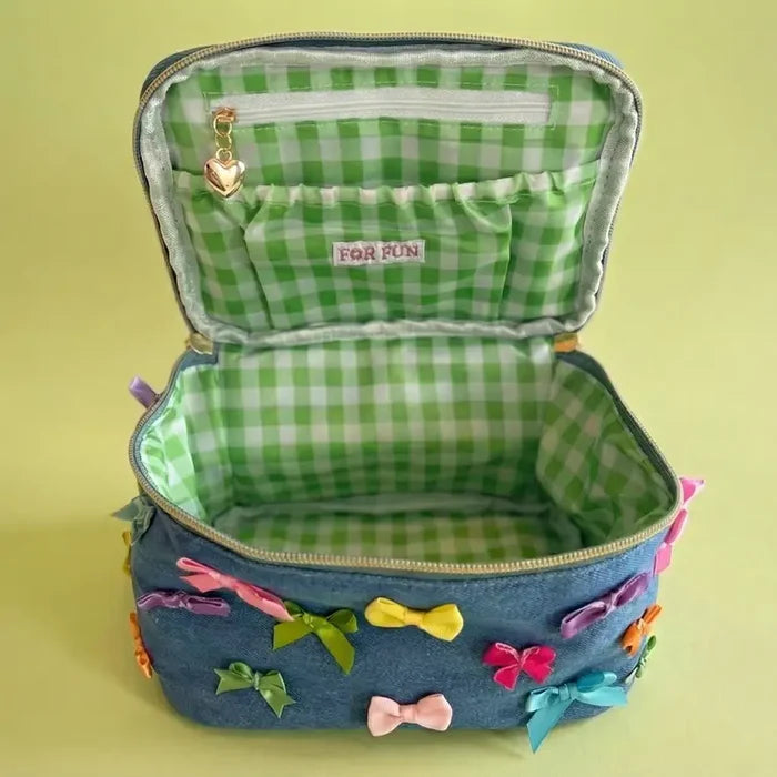Denim + Bows - Bella: Travel Cosmetic Case/Train Case