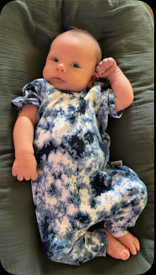 Denim Tie Dye Ribbed Harem Romper