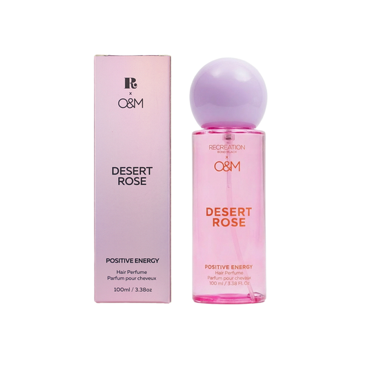 Desert Rose hair perfume bottle and packaging on a white background