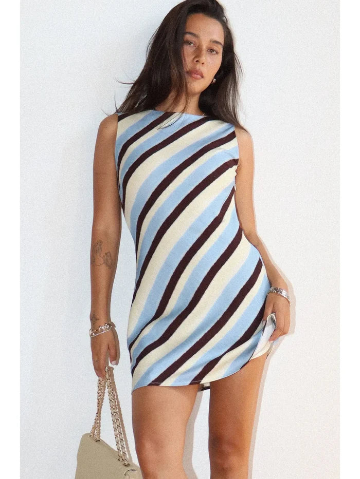 Diagonal Stripe Mini Dress