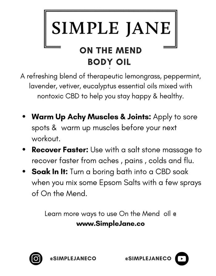 DISCONTINUED -On The Mend CBD Massage Oil - 4oz | Simple Jane