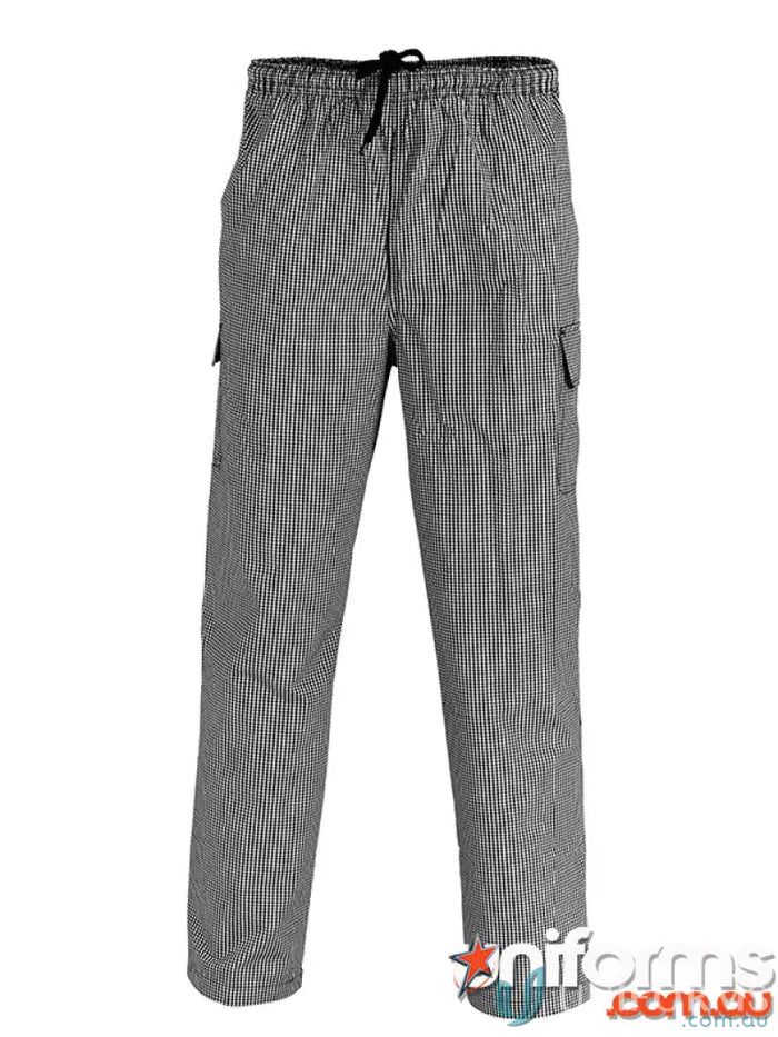 Black and white checkered DNC Drawstring Poly Cotton Cargo Chef Pants