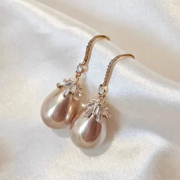 Wedding Jewelry - Bohemian Gold Pearl Bridal Earrings - Available in Yellow Gold and Silver