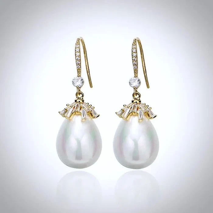 Wedding Jewelry - Bohemian Gold Pearl Bridal Earrings - Available in Yellow Gold and Silver