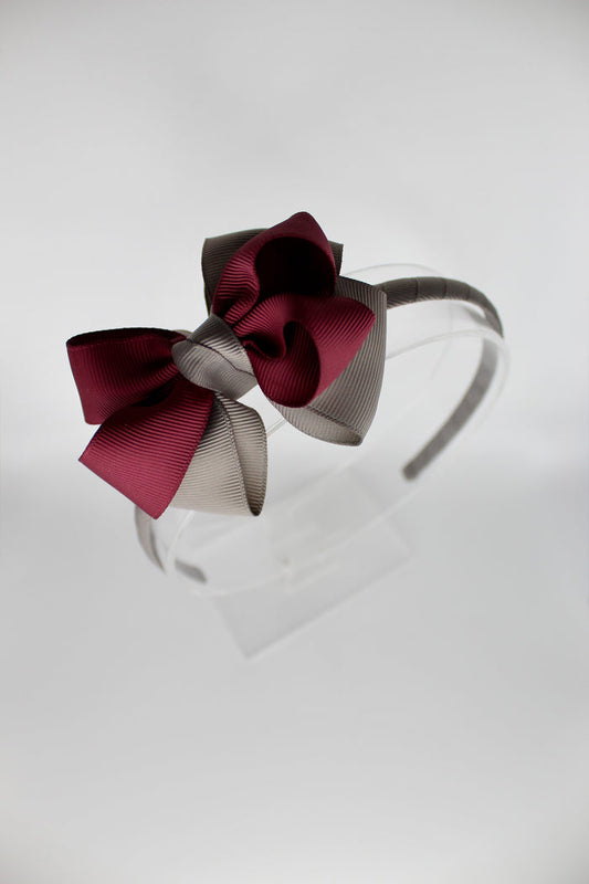 Double Loop School Headband - Burgundy and Metal Grey