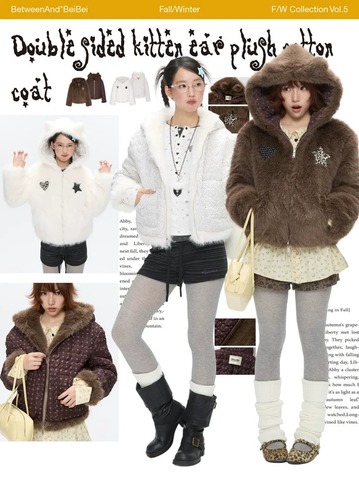 Double-sided cat ear fleece puffer jacket