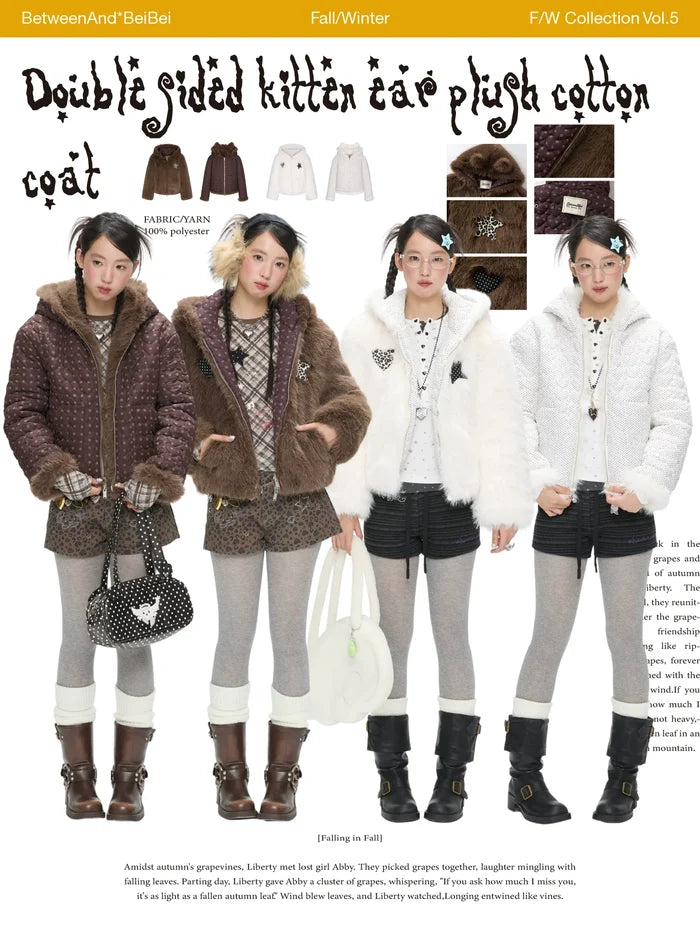 Double-sided cat ear fleece puffer jacket
