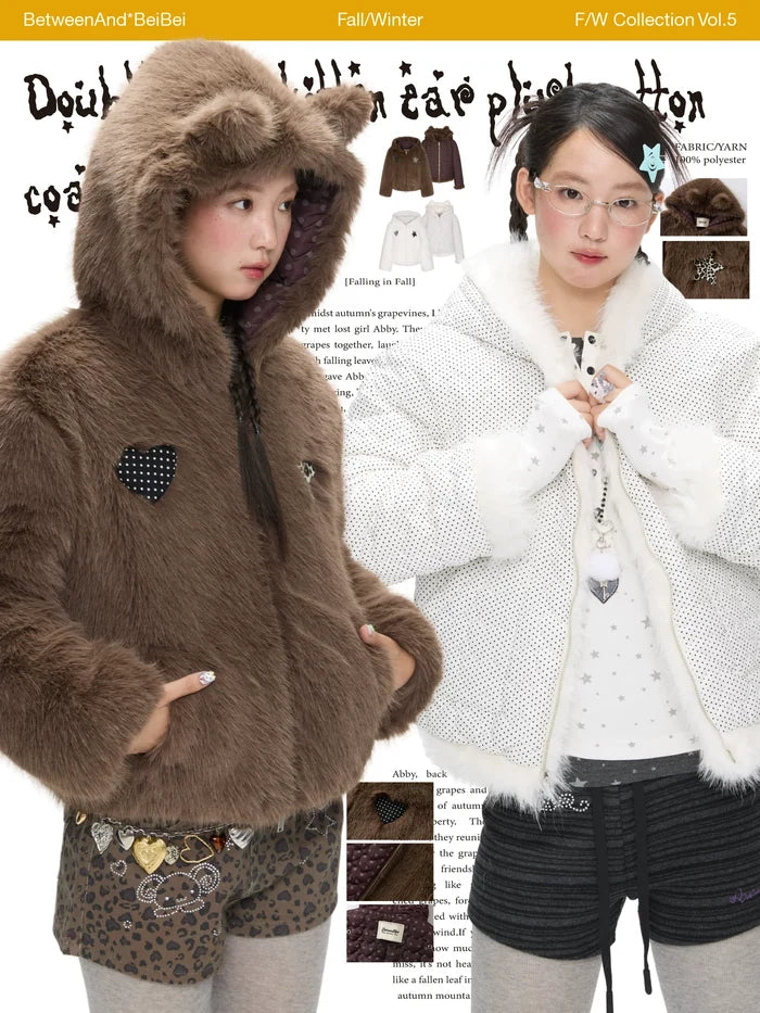 Double-sided cat ear fleece puffer jacket