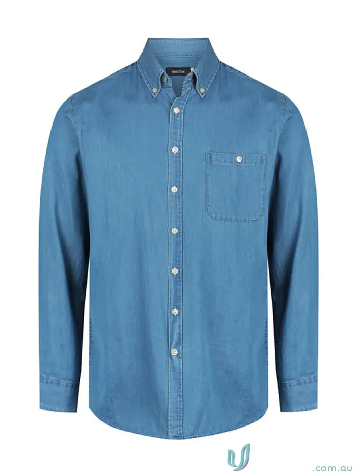 Blue denim button-down shirt perfect for work uniforms or vintage blue style in Indigo Blue