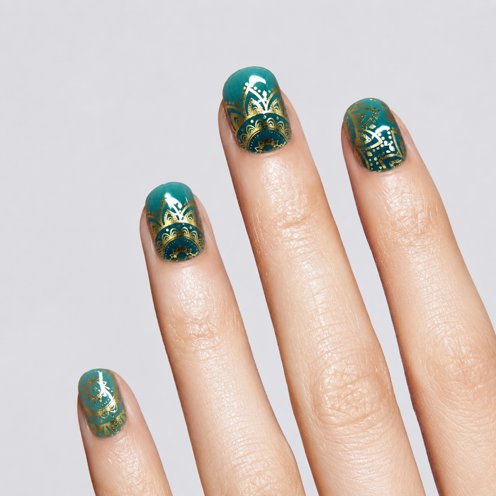 Emerald Green Gold Mandala Luxury Gel Nail Stickers