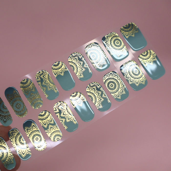 Emerald Green Gold Mandala Luxury Gel Nail Stickers