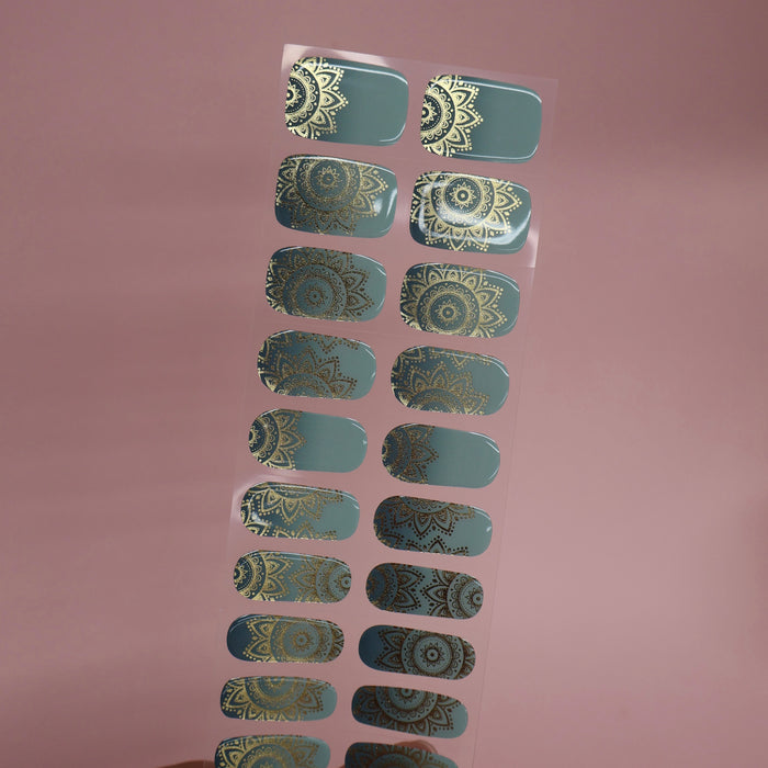 Emerald Green Gold Mandala Luxury Gel Nail Stickers