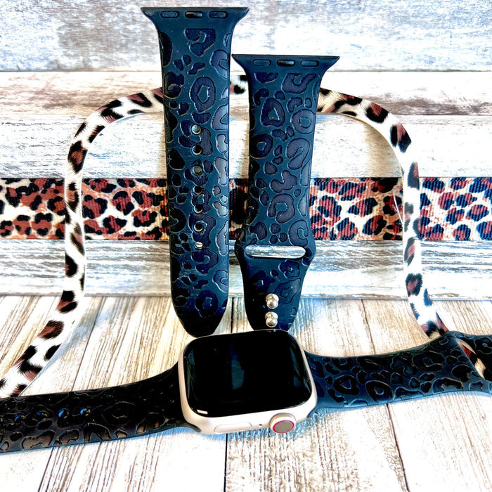Engraved Black Leopard Print Silicone Band For Apple Watch - Fancy Bands