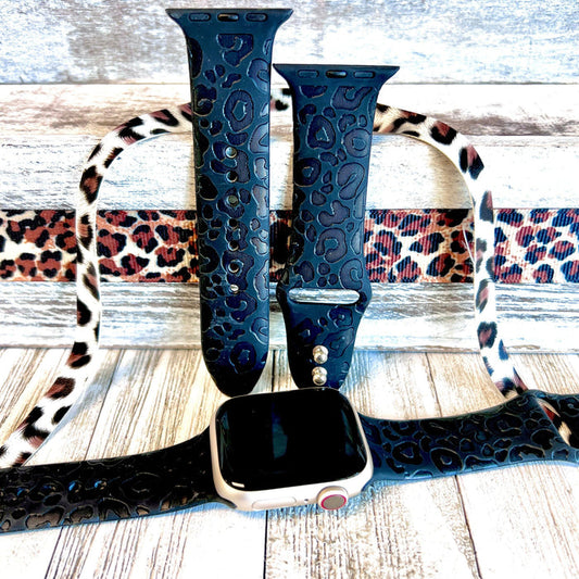 Engraved Black Leopard Print Silicone Band For Apple Watch - Fancy Bands
