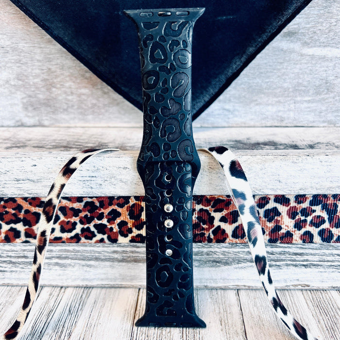 Engraved Black Leopard Print Silicone Band For Apple Watch - Fancy Bands