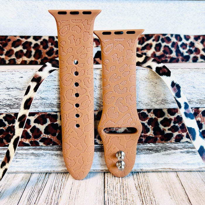 Engraved Brown Leopard Print Silicone Band For Apple Watch - Fancy Bands