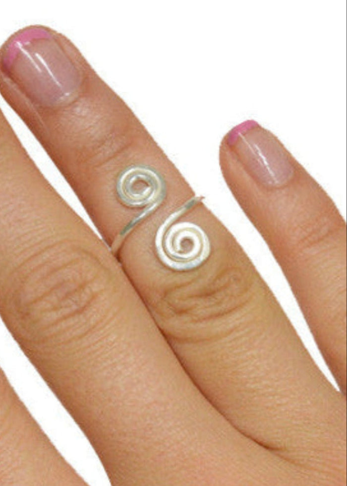 Model wearing Etruscan Spiral Ring - Sterling Silver Adjustable Jewelry