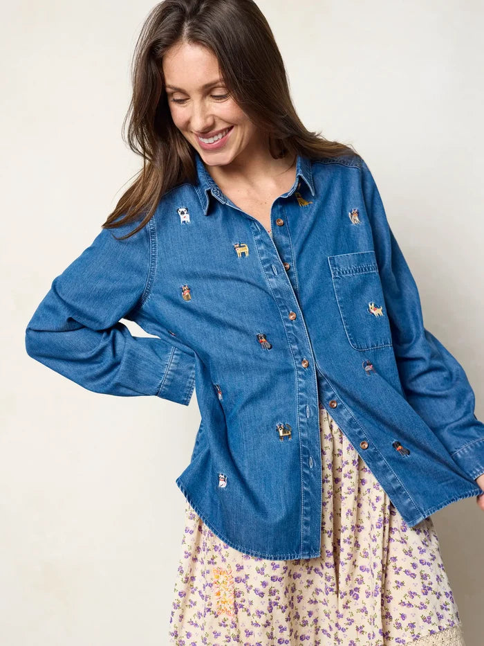 Fave Little Things Embroidered Shirt - Dark Wash Denim-view 2