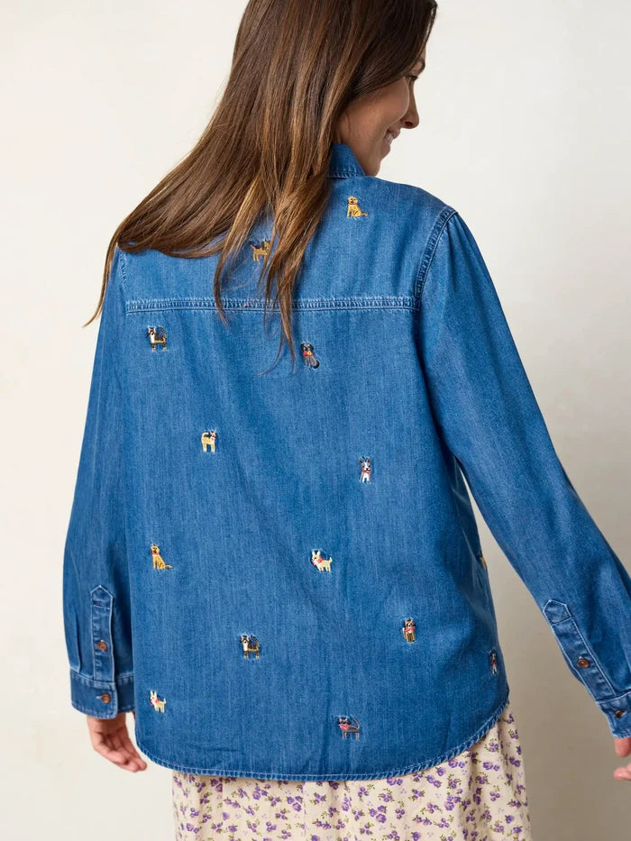 Fave Little Things Embroidered Shirt - Dark Wash Denim-view 3