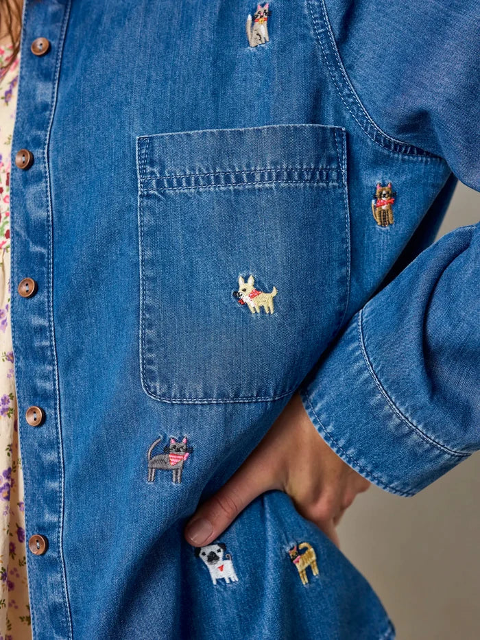 Fave Little Things Embroidered Shirt - Dark Wash Denim-view 4