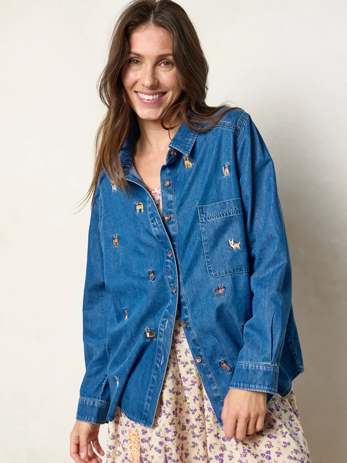 Fave Little Things Embroidered Shirt - Dark Wash Denim-view 5