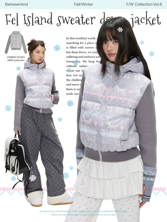 Fel Isle knit-trim down jacket (90% duck down)