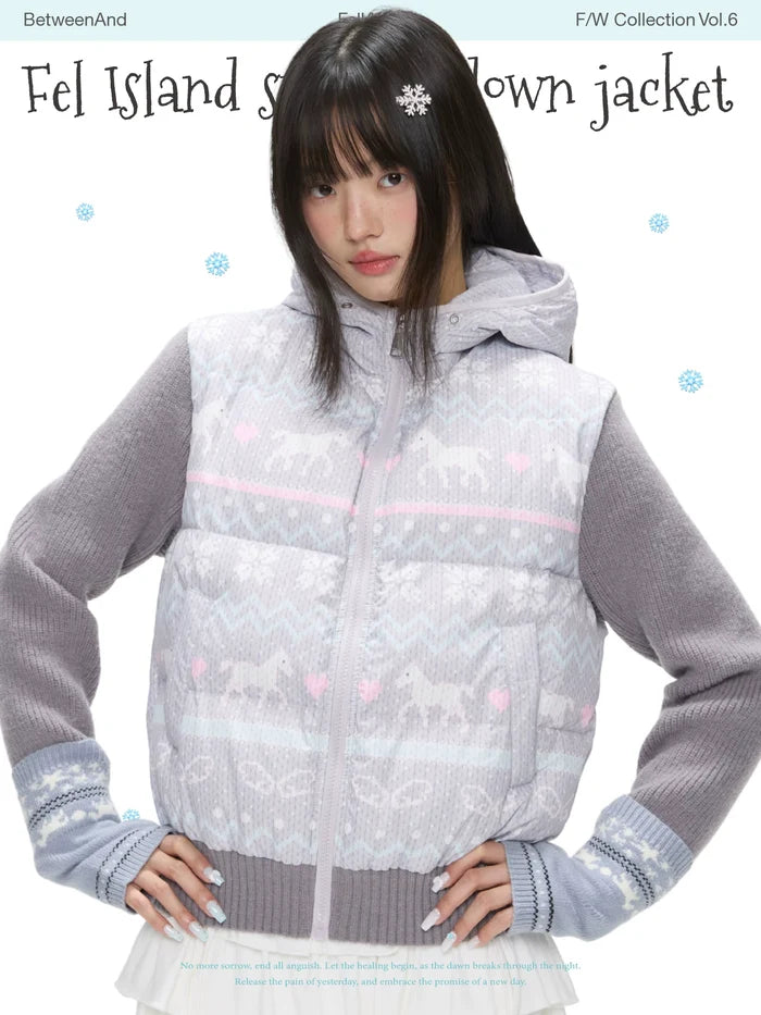 Fel Isle knit-trim down jacket (90% duck down)