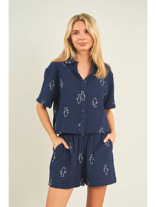 Fish Embroidered Top