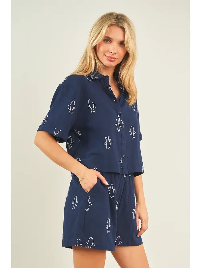 Fish Embroidered Top