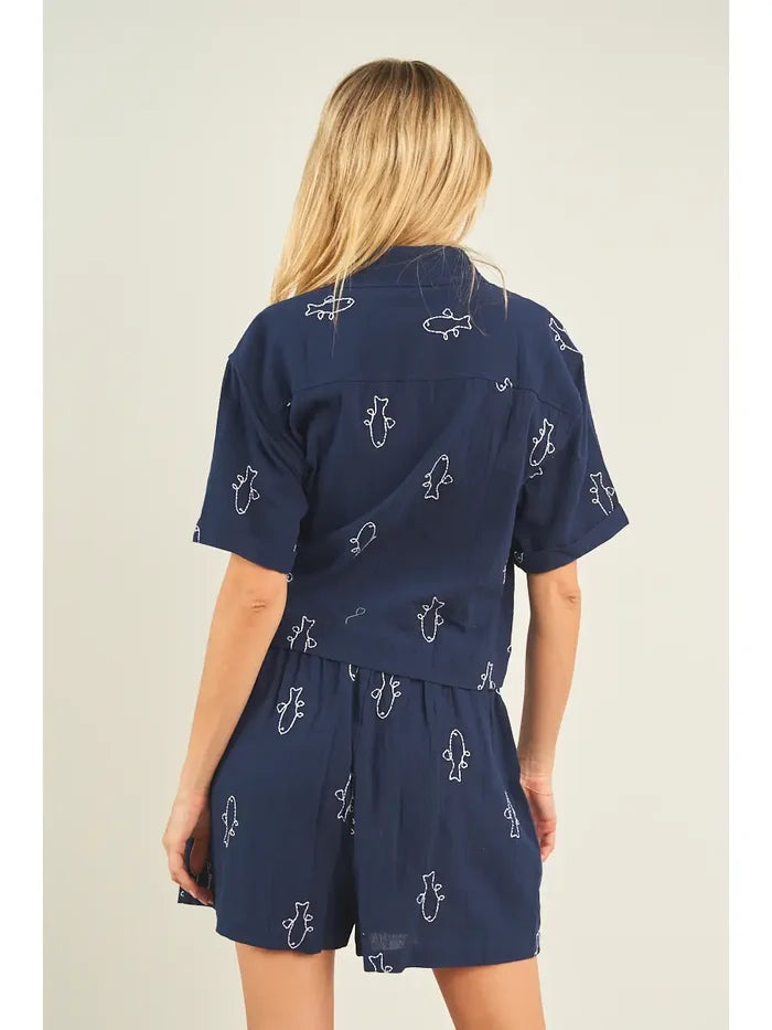 Fish Embroidered Top