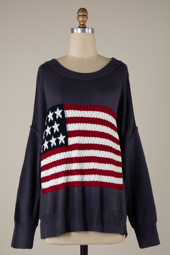Flag Crochet Knit Sweater Top