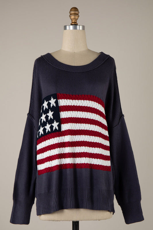 Flag Crochet Knit Sweater Top