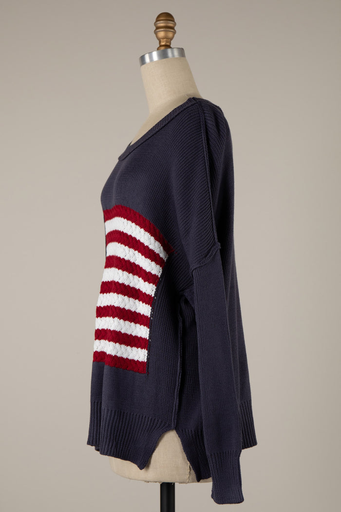 Flag Crochet Knit Sweater Top