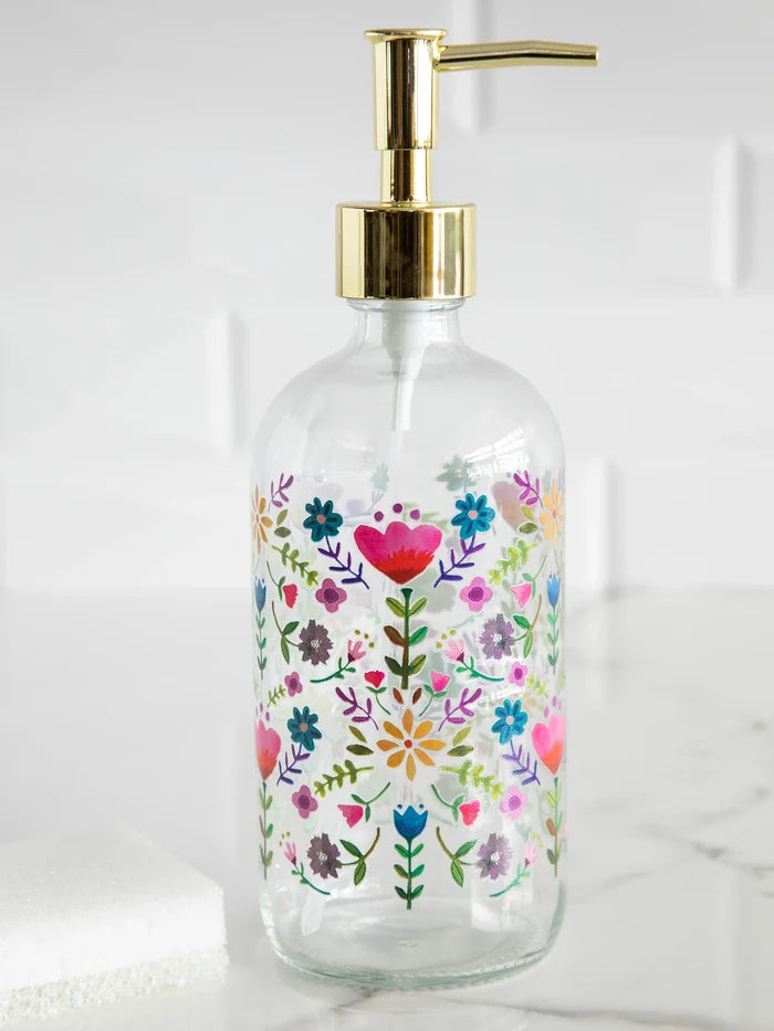 Floral Border Glass Soap Dispenser
