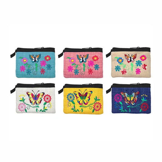 Floral Butterfly Embroidered Ecuadorian Coin Purse