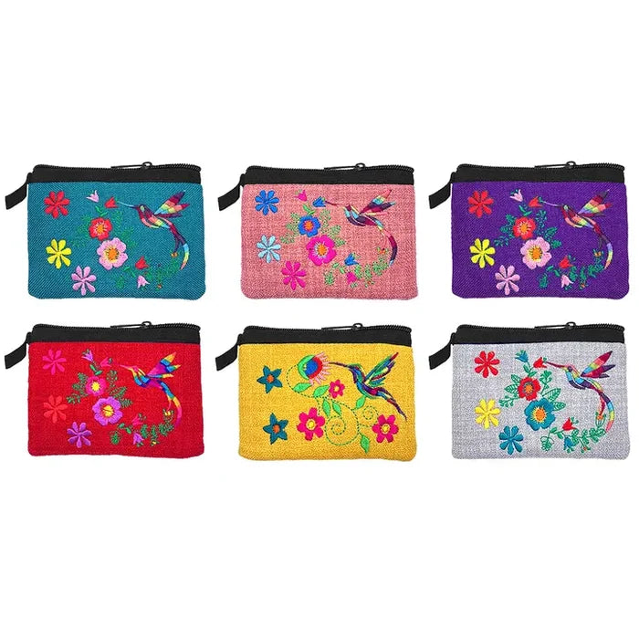 Floral Hummingbird Embroidered Ecuadorian Coin Purse