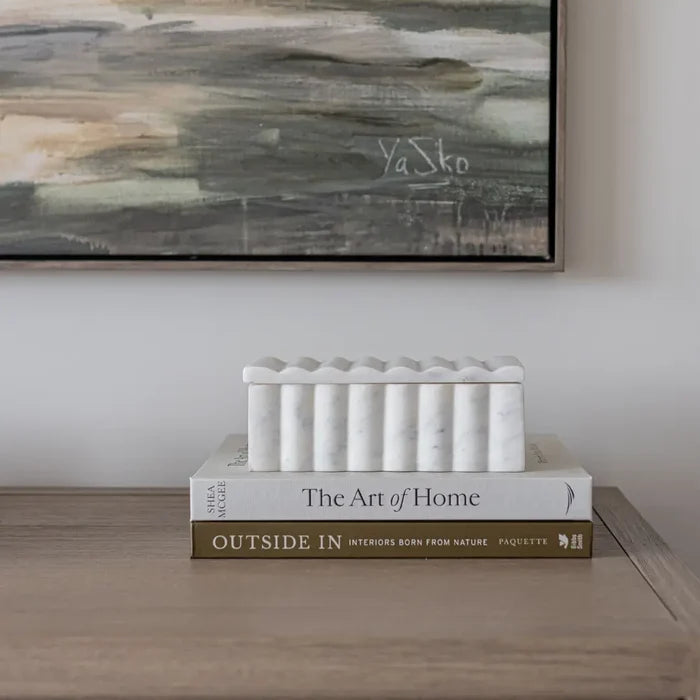 Fluted Box Marble Scallop Design White - Magnolia Lane co. Home + Garden + Gift