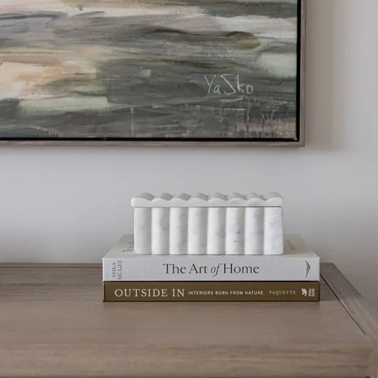 Fluted Box Marble Scallop Design White - Magnolia Lane co. Home + Garden + Gift