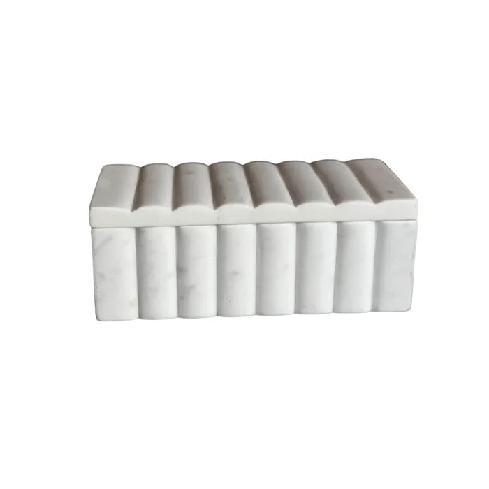 Fluted Box Marble Scallop Design White - Magnolia Lane co. Home + Garden + Gift