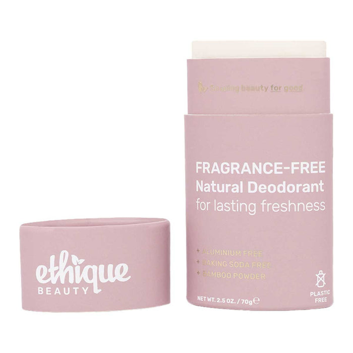 Ethique Fragrance-Free Natural Deodorant 70g, aluminium and baking soda free, eco-friendly packaging.