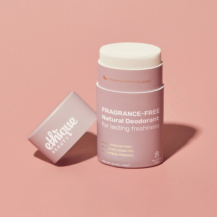 Ethique Fragrance-Free Natural Deodorant 70g with cap off.